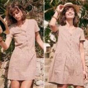 Sezane Lena Gingham Check Button Front Dress, Size 34